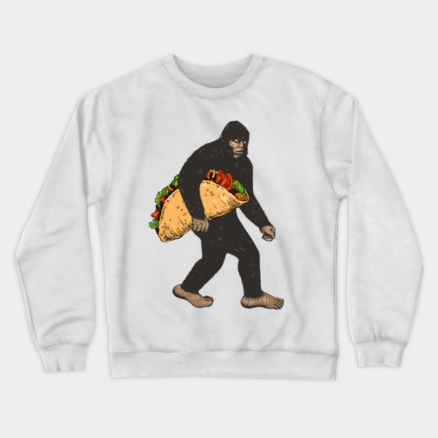 Funny Bigfoot Carrying Taco Crewneck Sweatshirt by Tesszero